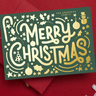 Tarjeta Festiva Con Relieve Metalizado Diversión Feliz Navidad Feliz Letra Foto Atrás