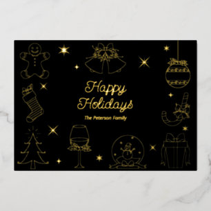 Tarjeta Festiva Con Relieve Metalizado Divertida Monas Tarjeta de Navidad en Negro con Di