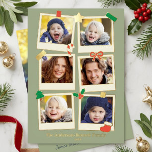 Tarjeta Festiva Con Relieve Metalizado Diviértete 7 Foto Familia Navidad Saludo Sage y Or