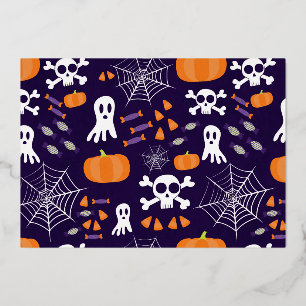 Tarjeta Festiva Con Relieve Metalizado Diviértete patrón de Halloween
