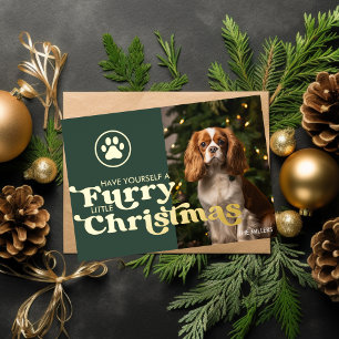 Tarjeta Festiva Con Relieve Metalizado Diviértete Perro Peludo Navidad Mascota Moderna Fo