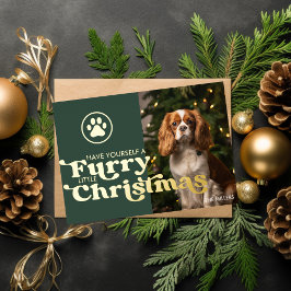 Tarjeta Festiva Con Relieve Metalizado Diviértete Perro Peludo Navidad Mascota Moderna Pa