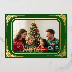 Tarjeta Festiva Con Relieve Metalizado Dk Green, foto completa Navidades con marco de oro
