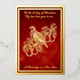 Tarjeta Festiva Con Relieve Metalizado Doce días de Navidades, A Partridge