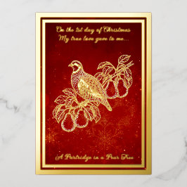 Tarjeta Festiva Con Relieve Metalizado Doce días de Navidades, A Partridge