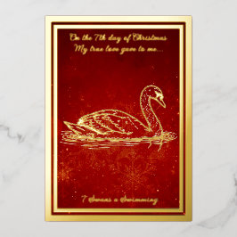 Tarjeta Festiva Con Relieve Metalizado Doce días de Navidades, cisnes y natación