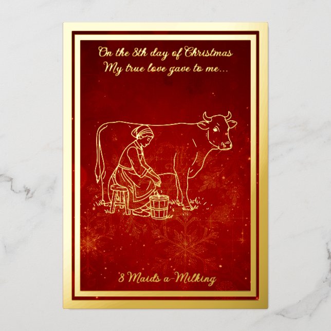 Tarjeta Festiva Con Relieve Metalizado Doce días de Navidades, empleadas domésticas como  (Anverso)