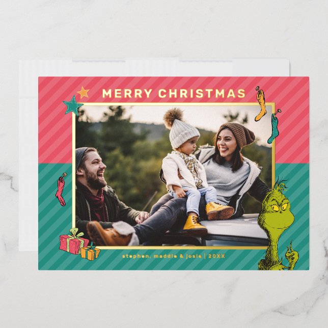 Tarjeta Festiva Con Relieve Metalizado Dr. Seuss | Vacaciones fotográficas familiares de  (Sobre)