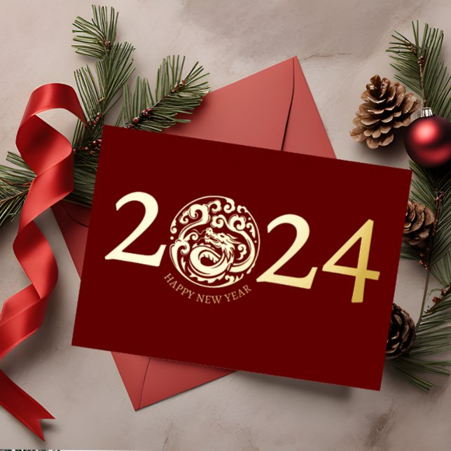 Tarjeta Festiva Con Relieve Metalizado Dragón Dorado Moderno del Año Nuevo Lunar (Subido por el creador)