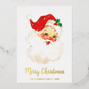 Tarjeta Festiva Con Relieve Metalizado Dulce Santa Claus Vintage Navidad