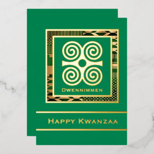 Tarjeta Festiva Con Relieve Metalizado Dwennimmen Happy Kwanzaa (Green Card)