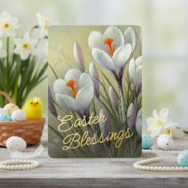Tarjeta Festiva Con Relieve Metalizado Easter Blessings Crocus Floral Gold Foil Card