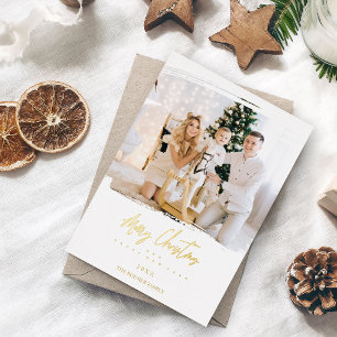 Tarjeta Festiva Con Relieve Metalizado Efecto Dorado Navidad Pincelada Foto Personalizada