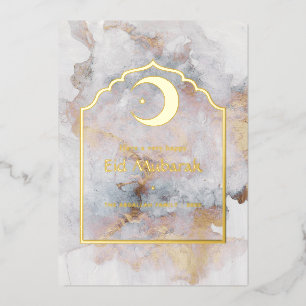 Tarjeta Festiva Con Relieve Metalizado Eid Mubarak Marble