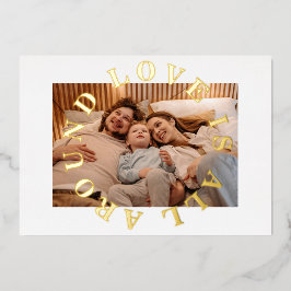 Tarjeta Festiva Con Relieve Metalizado El amor está alrededor foto navidad