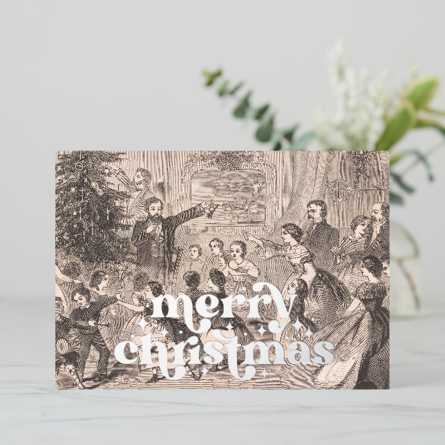 Tarjeta Festiva Con Relieve Metalizado El árbol de Navidad | Winslow Homer (Anverso de pie)