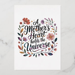 Tarjeta Festiva Con Relieve Metalizado El Corazón de una Madre Sostiene el Universo