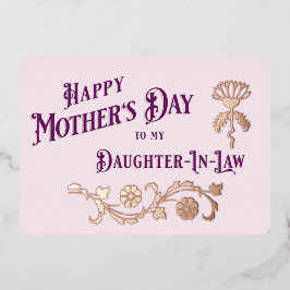 Tarjeta Festiva Con Relieve Metalizado El día de la madre rosa y cirujana a la hija bajo