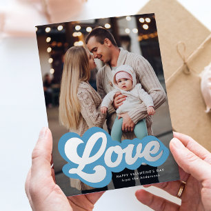 Tarjeta Festiva Con Relieve Metalizado El día de San Valentín azul y plateado del guión d