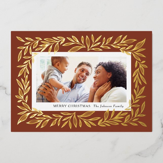 Tarjeta Festiva Con Relieve Metalizado El dorado deja un marco fotográfico instantáneo (Anverso)