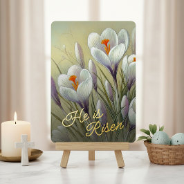 Tarjeta Festiva Con Relieve Metalizado Él ha Resucitado Crocus Floral Lámina Dorada Tarje
