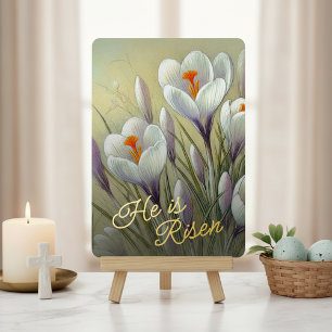 Tarjeta Festiva Con Relieve Metalizado Él ha Resucitado Crocus Floral Lámina Dorada Tarje
