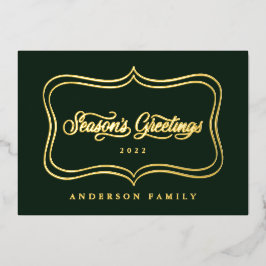 Tarjeta Festiva Con Relieve Metalizado El marco dorado clásico de los saludos de temporad