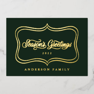 Tarjeta Festiva Con Relieve Metalizado El marco dorado clásico de los saludos de temporad