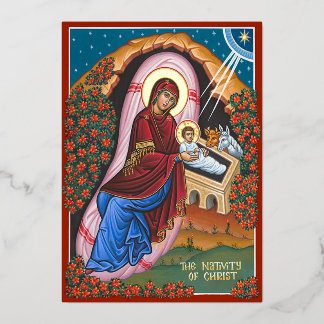 Tarjeta Festiva Con Relieve Metalizado El Nacimiento de Cristo