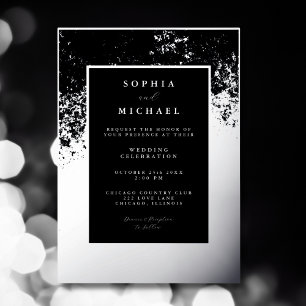 Tarjeta Festiva Con Relieve Metalizado Elegance Wedding Invitation Template Photo Silver