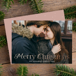 Tarjeta Festiva Con Relieve Metalizado Elegancia Festiva Feliz Navidad Foto Rosa Polvorie