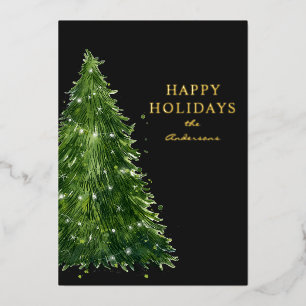 Tarjeta Festiva Con Relieve Metalizado elegancia minimalista navidad de árboles de acuare