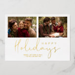 Tarjeta Festiva Con Relieve Metalizado Elegant 2 Photos Whimsical Happy Holidays<br><div class="desc">Elegant 2 Photos Whimsical Happy Holidays Metallic Foil Holiday Card with Envelope. If you want to coordinate the back, I suggest you use the following color codes: Rose Gold C3999B - Gold #CBB068 - Silver #B3B3B3. IMPORTANT NOTICE: This design is part of a collection and has other coordinated elements that...</div>