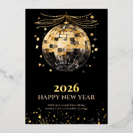 Tarjeta Festiva Con Relieve Metalizado Elegant Black and Gold Foil New Year Greeting Card
