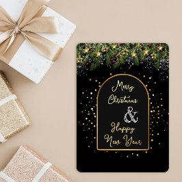 Tarjeta Festiva Con Relieve Metalizado Elegant Black Gold Foil Christmas New Year 