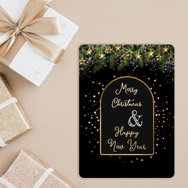Tarjeta Festiva Con Relieve Metalizado Elegant Black Gold Foil Christmas New Year  (Subido por el creador)