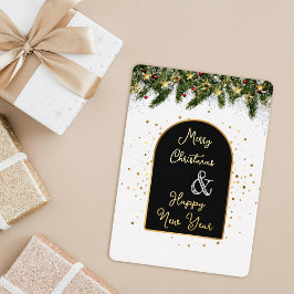 Tarjeta Festiva Con Relieve Metalizado Elegant Black Gold Foil Christmas New Year 