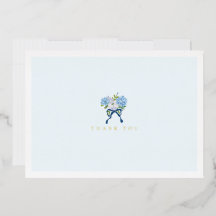 Elegant Blue Watercolor Floral Gold Foil Note Card