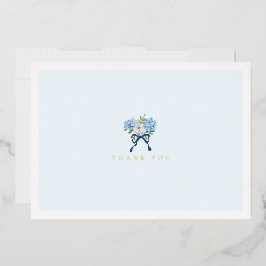 Tarjeta Festiva Con Relieve Metalizado Elegant Blue Watercolor Floral Gold Foil Note Card