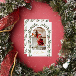 Tarjeta Festiva Con Relieve Metalizado Elegant Botanical Arch 1 Photo Merry Christmas
