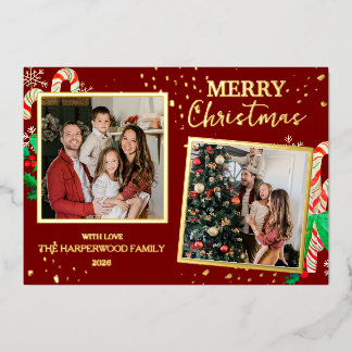 Tarjeta Festiva Con Relieve Metalizado Elegant Christmas Joy Gold Sparkle Multi Photo