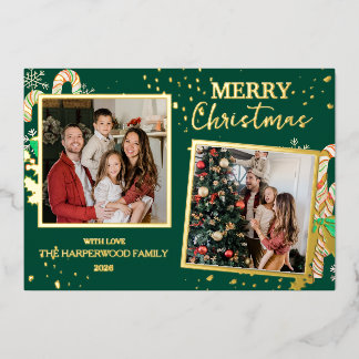 Tarjeta Festiva Con Relieve Metalizado Elegant Christmas Joy Gold Sparkle Multi Photo