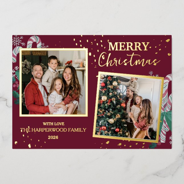 Tarjeta Festiva Con Relieve Metalizado Elegant Christmas Joy Gold Sparkle Multi Photo (Anverso)