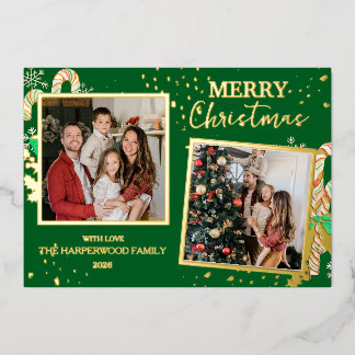 Tarjeta Festiva Con Relieve Metalizado Elegant Christmas Joy Gold Sparkle Multi Photo