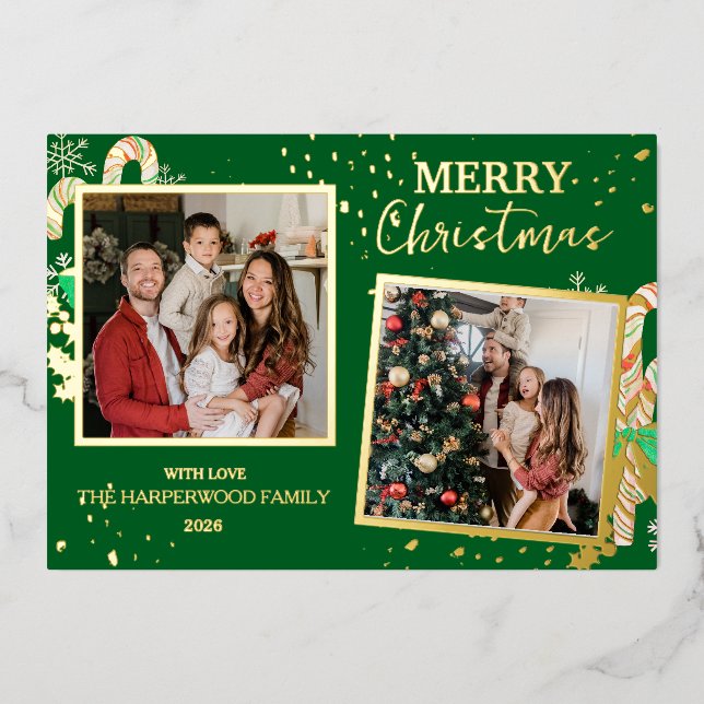 Tarjeta Festiva Con Relieve Metalizado Elegant Christmas Joy Gold Sparkle Multi Photo (Anverso)