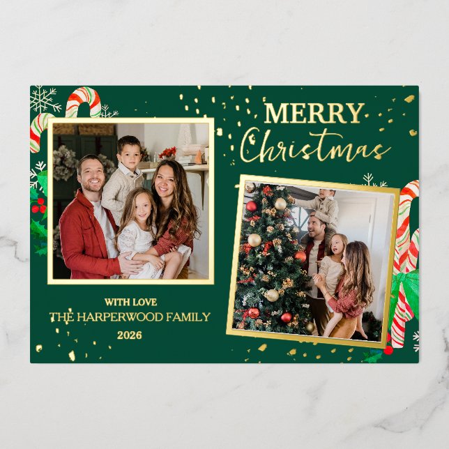 Tarjeta Festiva Con Relieve Metalizado Elegant Christmas Joy Gold Sparkle Multi Photo (Anverso)