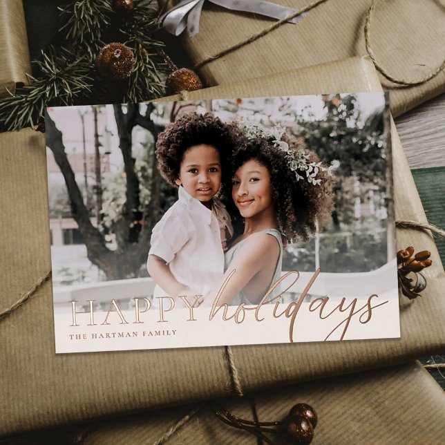 Tarjeta Festiva Con Relieve Metalizado Elegant Floral Happy Holidays Photo  (Subido por el creador)