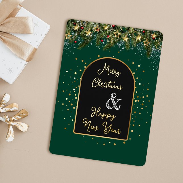 Tarjeta Festiva Con Relieve Metalizado Elegant Green Gold Foil Christmas New Year  (Subido por el creador)