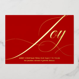 Tarjeta Festiva Con Relieve Metalizado Elegant Green Joy Script Gold Foil Christmas Card