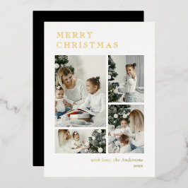 Tarjeta Festiva Con Relieve Metalizado Elegant Holiday Photo Collage Christmas Card